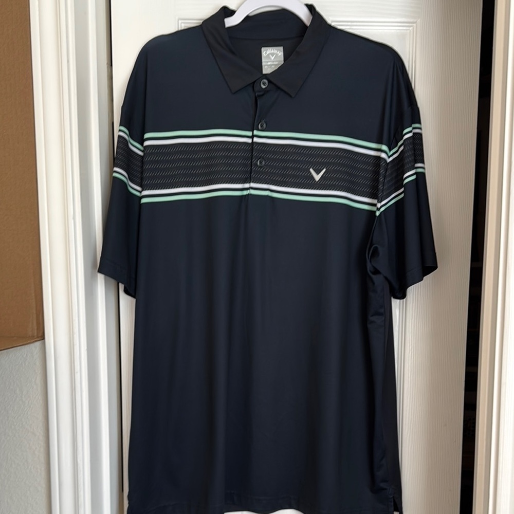 Callaway Opti Dry Black Polo Shirt with Green Stripes